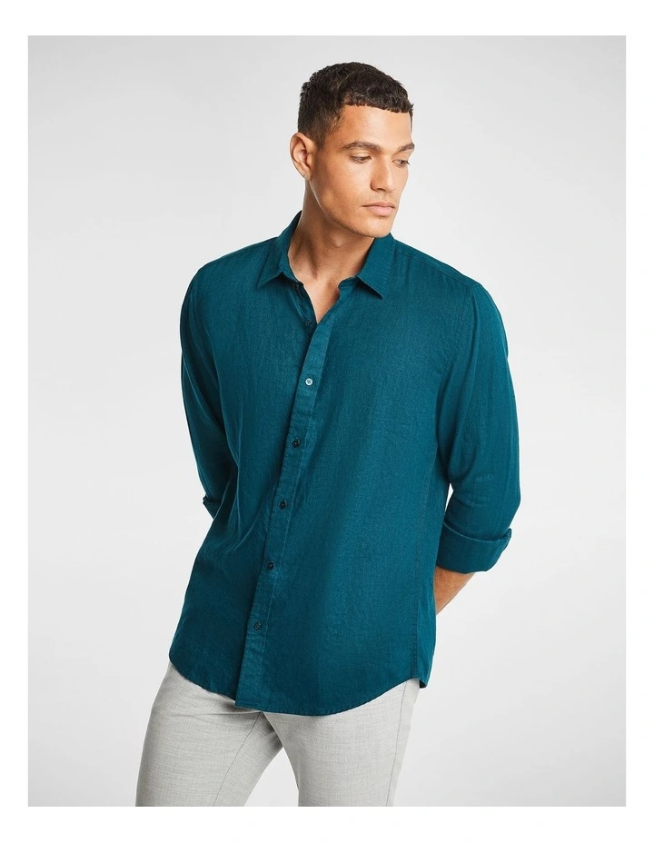 West Hampton Pure Linen Shirt in Bright Teal