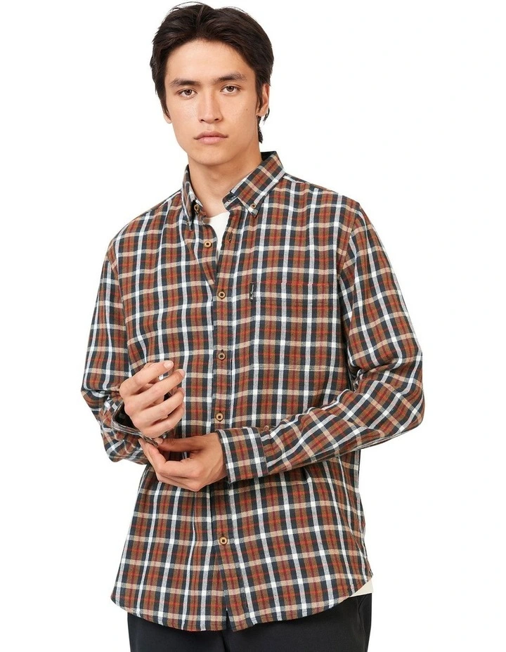 Herringbone Check Long Sleeve Shirt in Orange