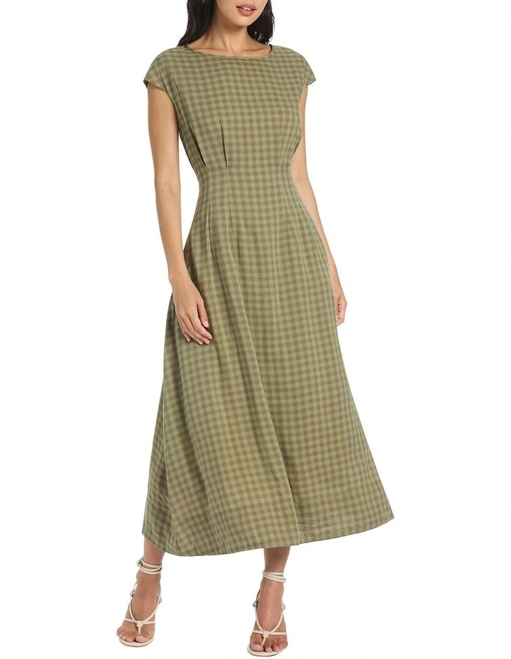 Nicola Check Dress in Moss