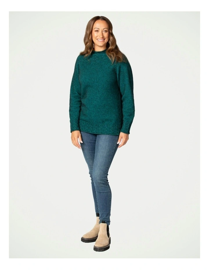 Possum Cable Funnel Neck Jumper in Emerald