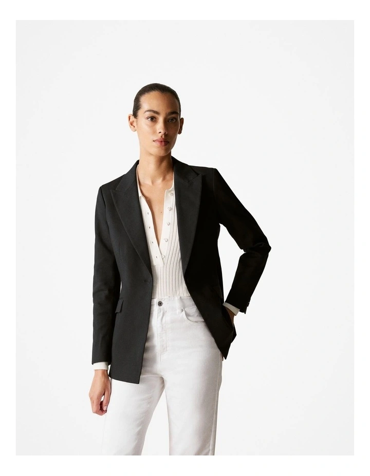 Stretch Cotton Double Cloth Blazer in Black
