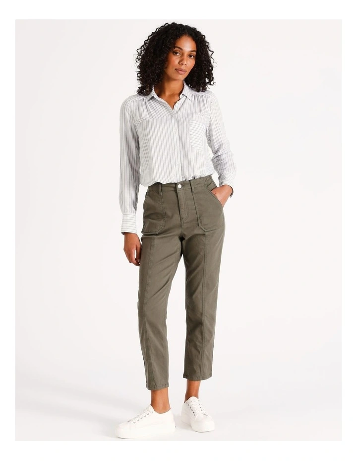 Eco Long Sleeve Stripe Shirt in Khaki