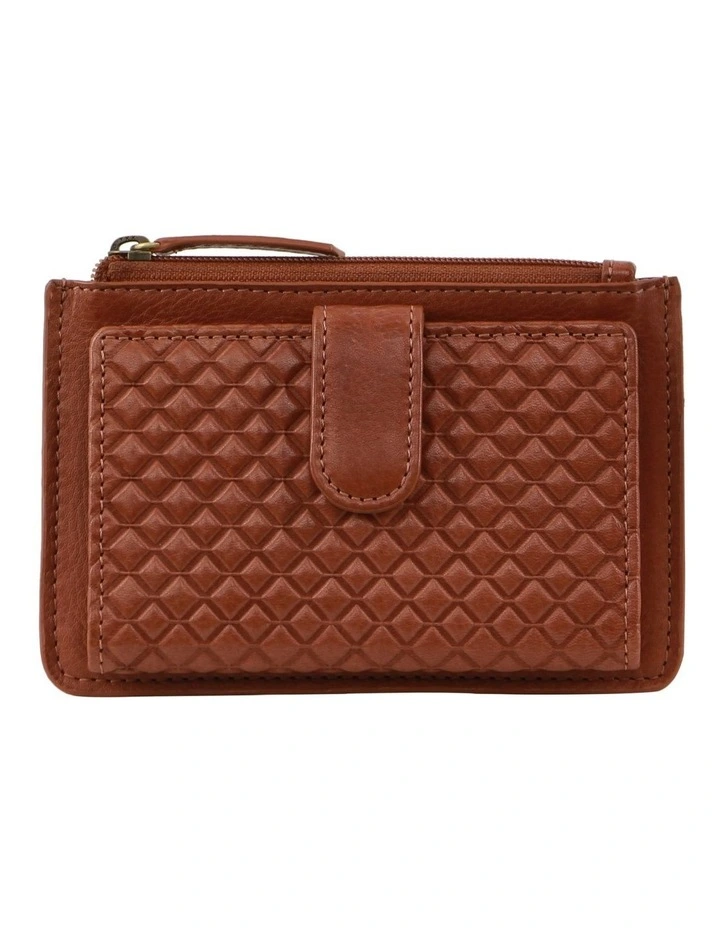 Diamond Pattern Emboss Leather Zip Wallet in Tan