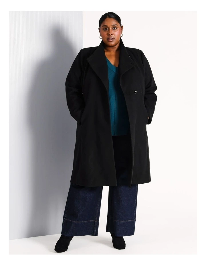 Funnel Neck Wrap Coat in Black