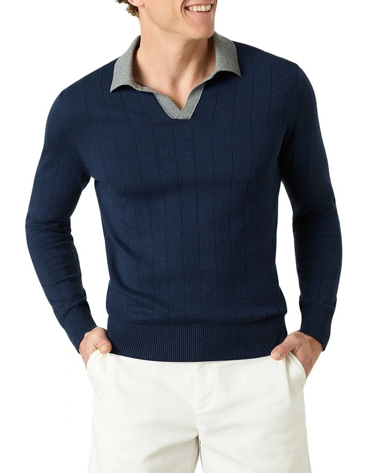 Fitzroy Long Sleeve Polo in Navy Melange