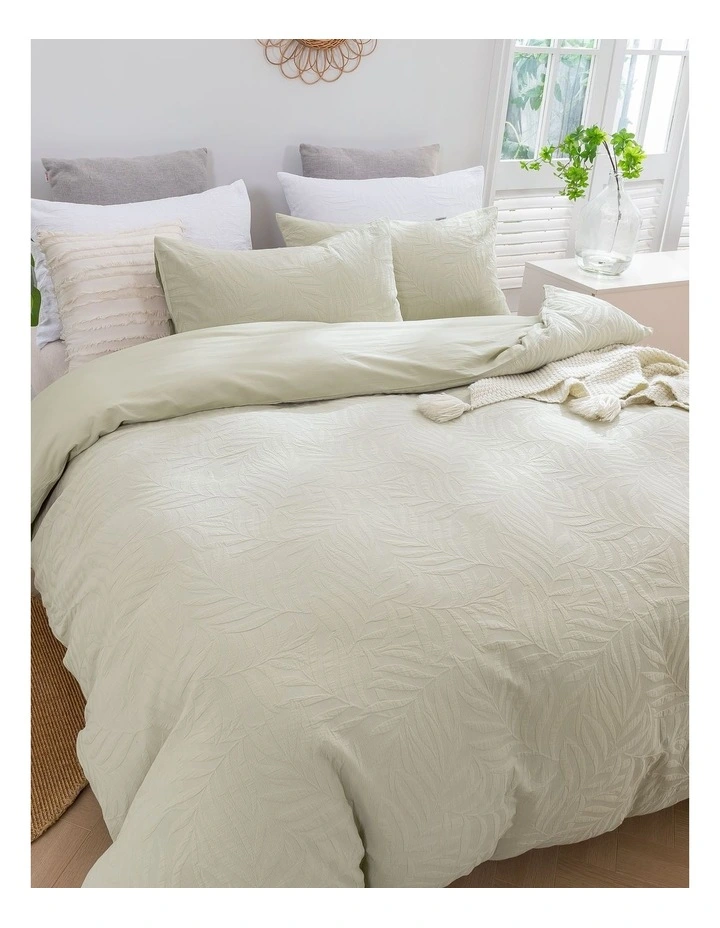 Leafy Jacquard Cotton Quilt Cover Set in Sage