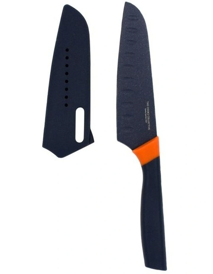 Ti Santoku Knife with Cover 13cm in Black Orange