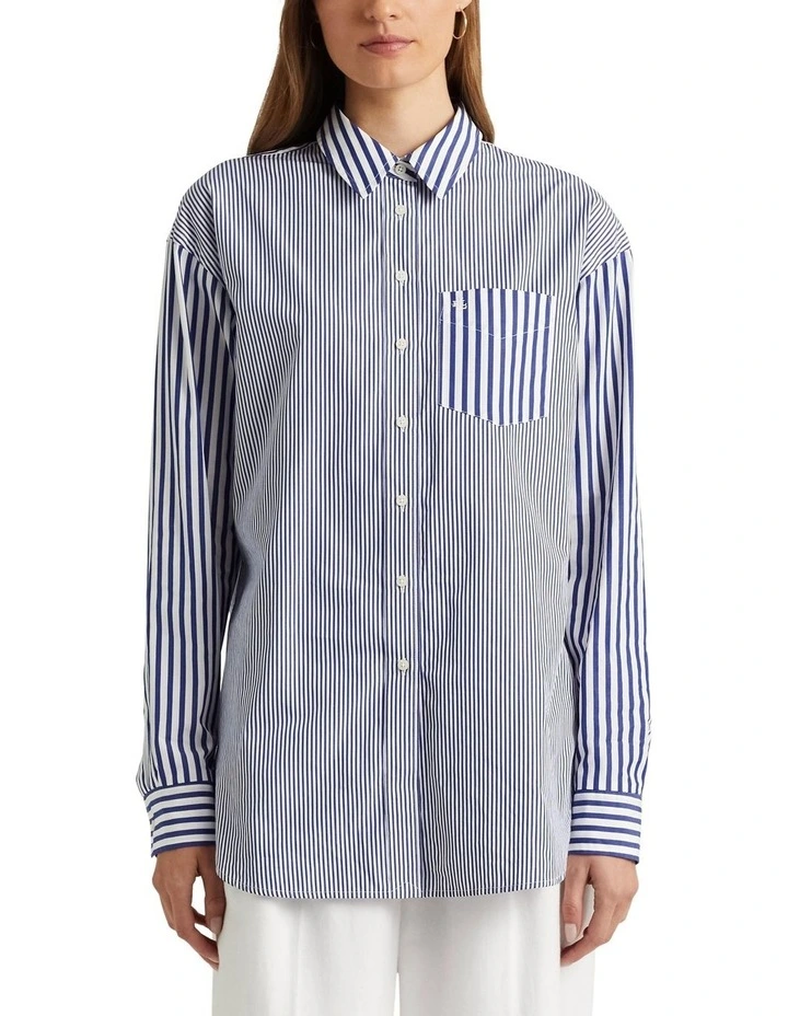 Striped Cotton Broadcloth Shirt in Blue