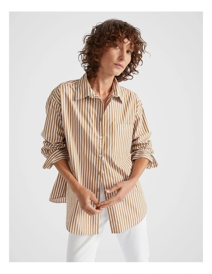 Poplin Pocket Front Shirt in Honey Gold Stripe