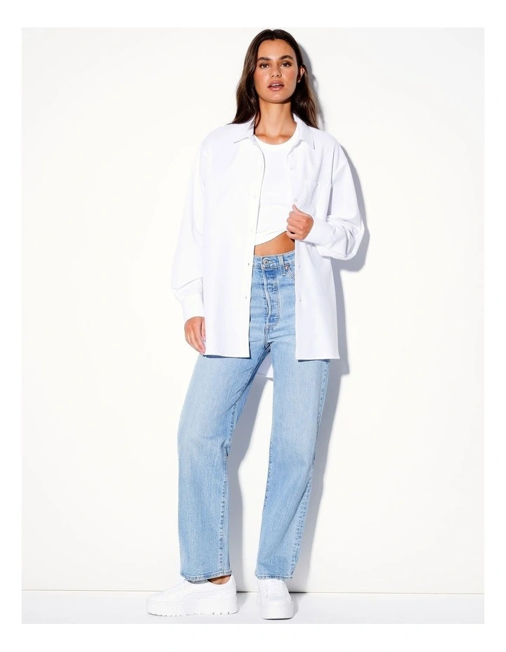 Organic Cotton Blend Boyfriend Shirt in White