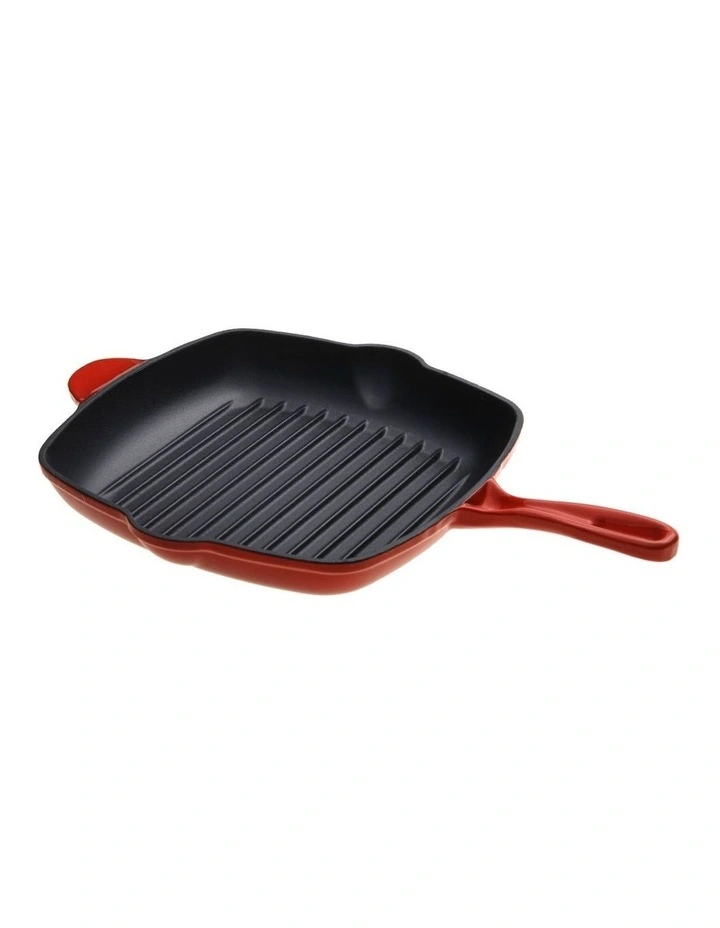 Cast Iron Square Grill Pan 28cm in Black Cherry Red