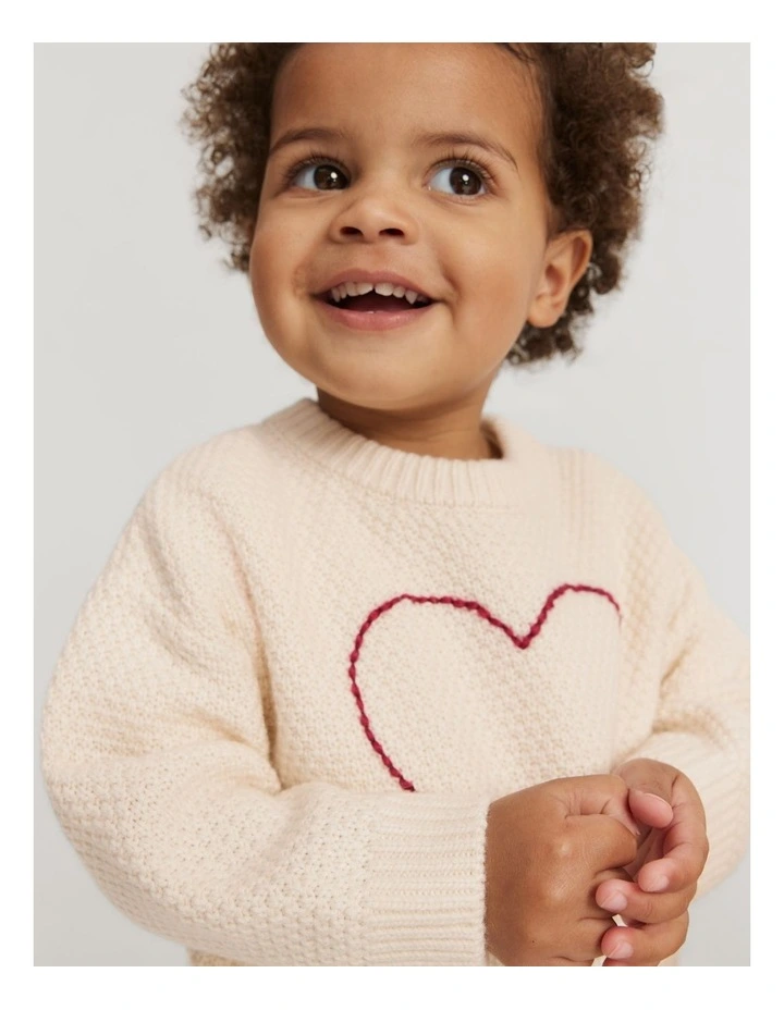 Heart Knit Pullover in Parchment