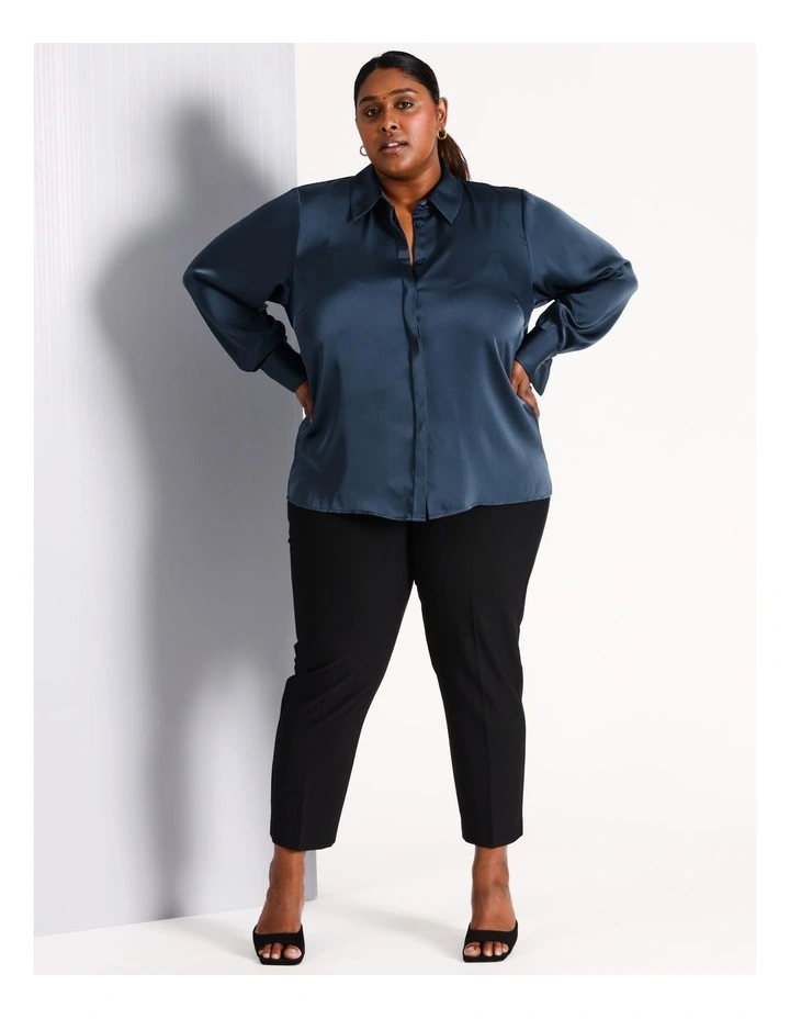 Recycled Poly Blend Slim Leg Pant in Black