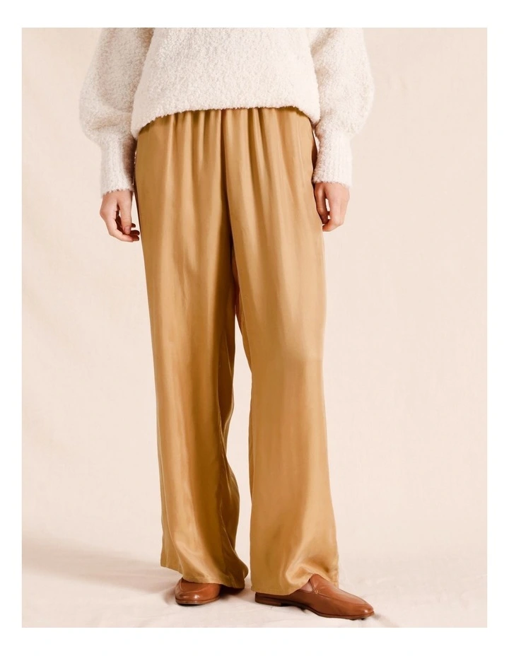 Cupro Wide Leg Pant in Tan