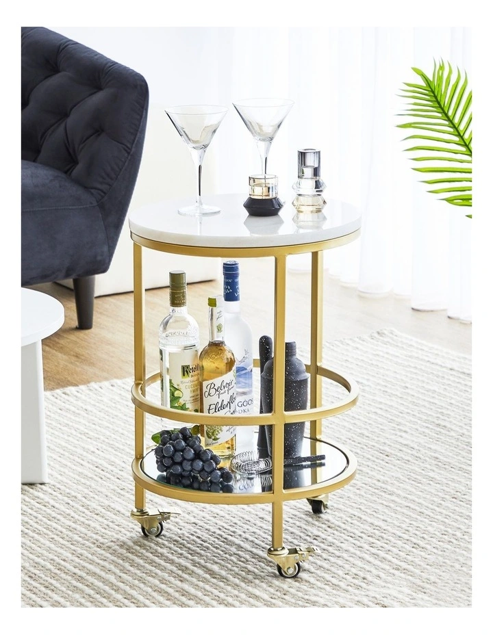 Amore Steel Bar Cart with Glass Rack 61cm in Gold