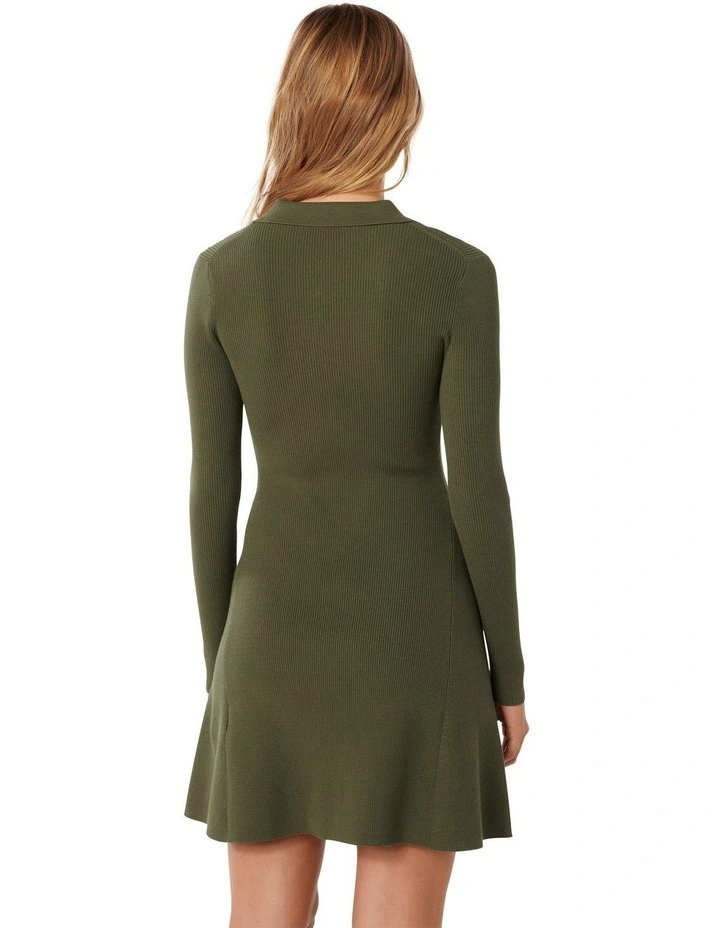 Joanna Half Placket Ribbed Mini Dress in Green