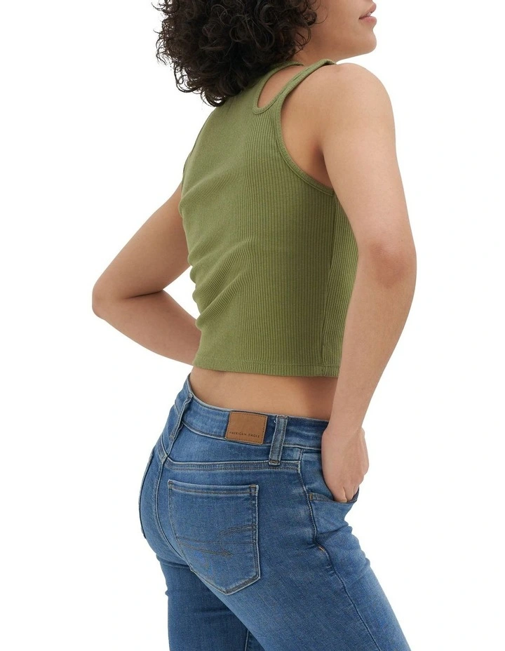 Cutout Shoulder Tank Top in Olive