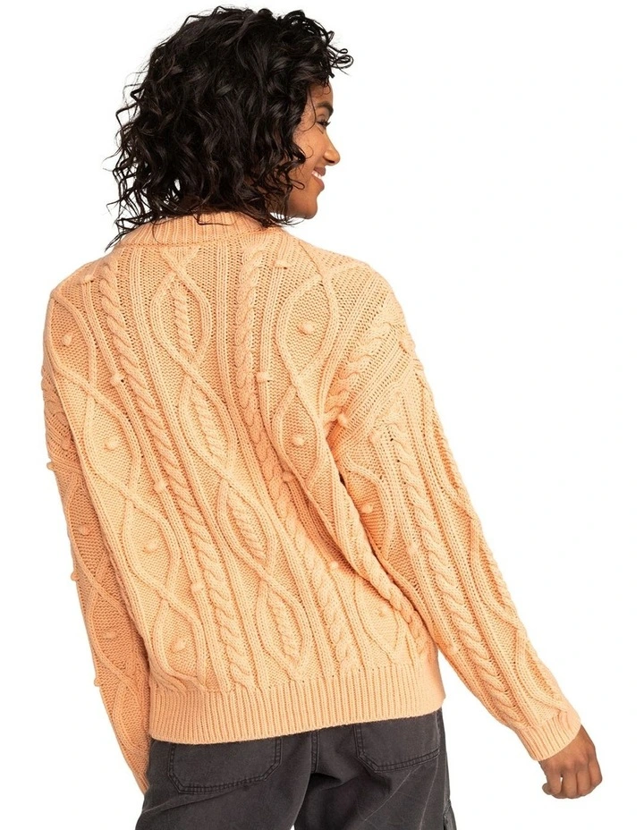 La Playa Cable Crew Neck Jumper in Peach Nougat