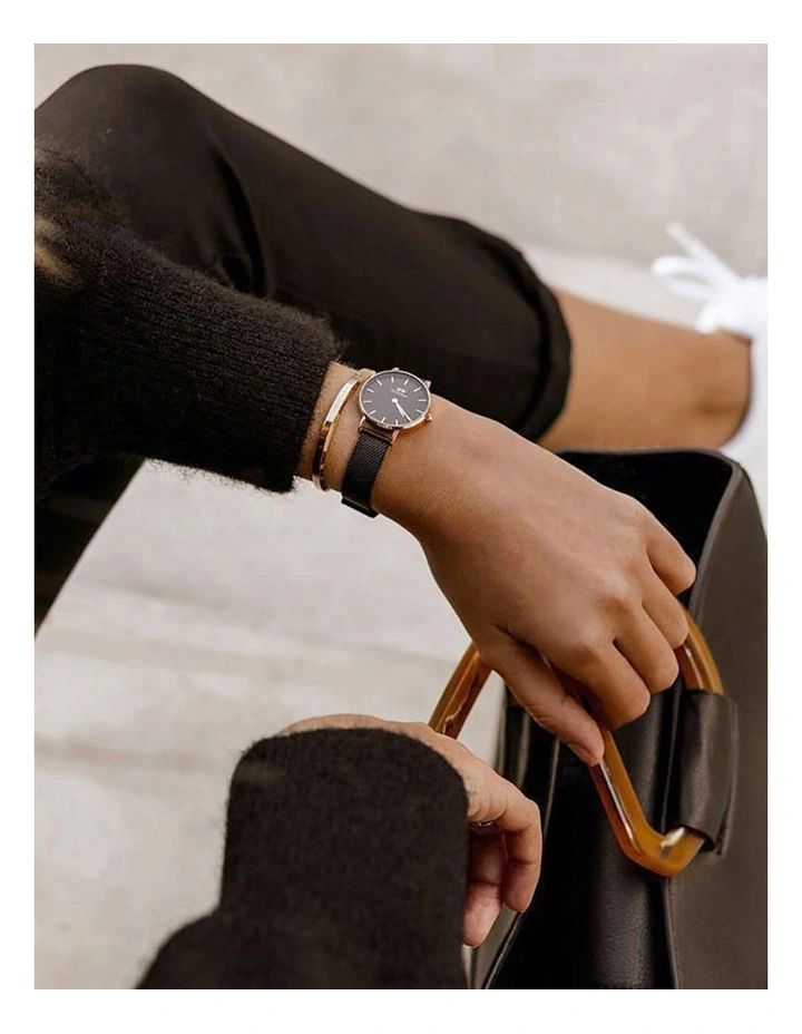Classic Petite Ashfield 28mm Stainless Steel Mesh Watch in Black