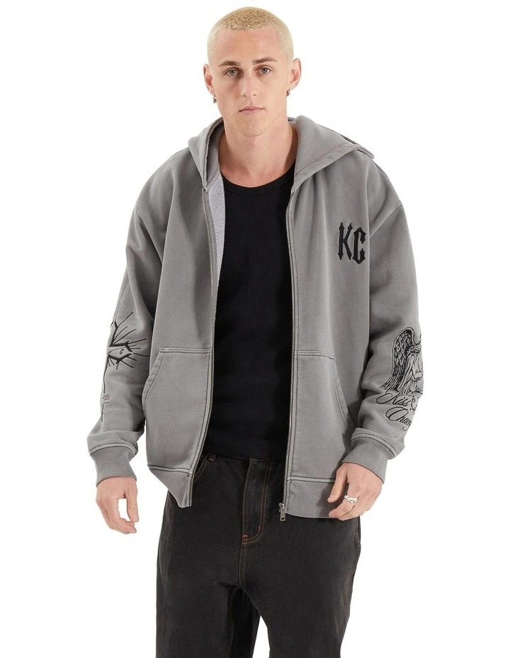 Celestial Heavy Relaxed Hooded Zip Sweater in Pigment Frost Grey