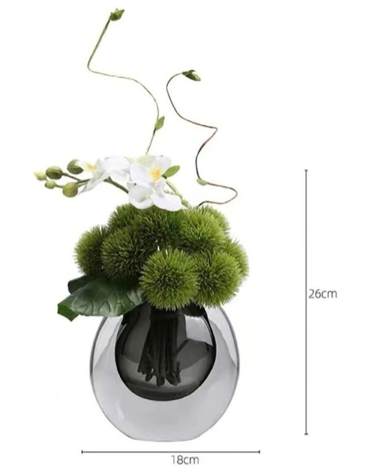 Chinese Green and Faux Orchid arrangement with Fake Water