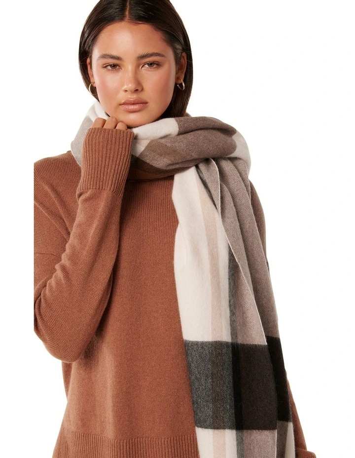 Bryony Check Premium Wool Scarf in Brown