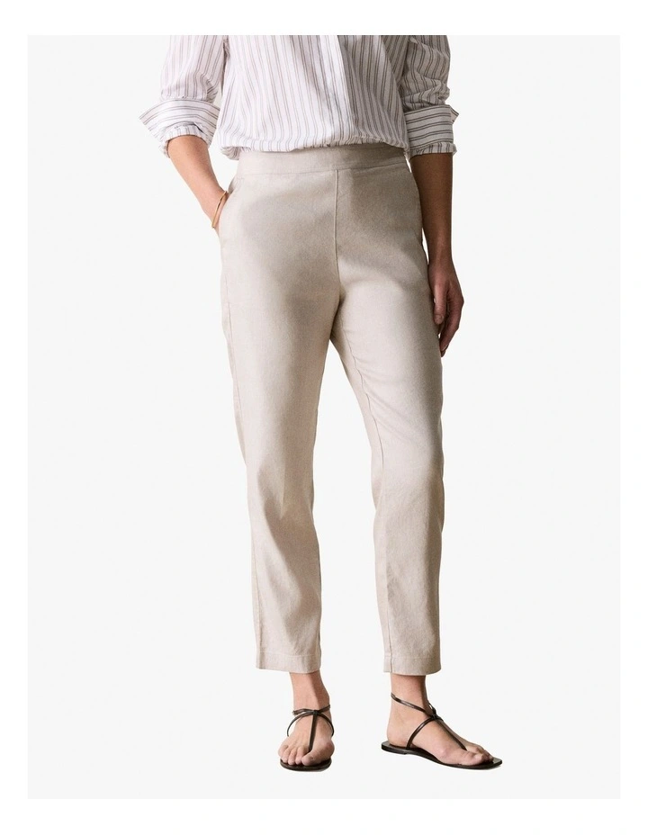 Yarn Dyed Stretch Linen Blend Pull On Pant in Flax