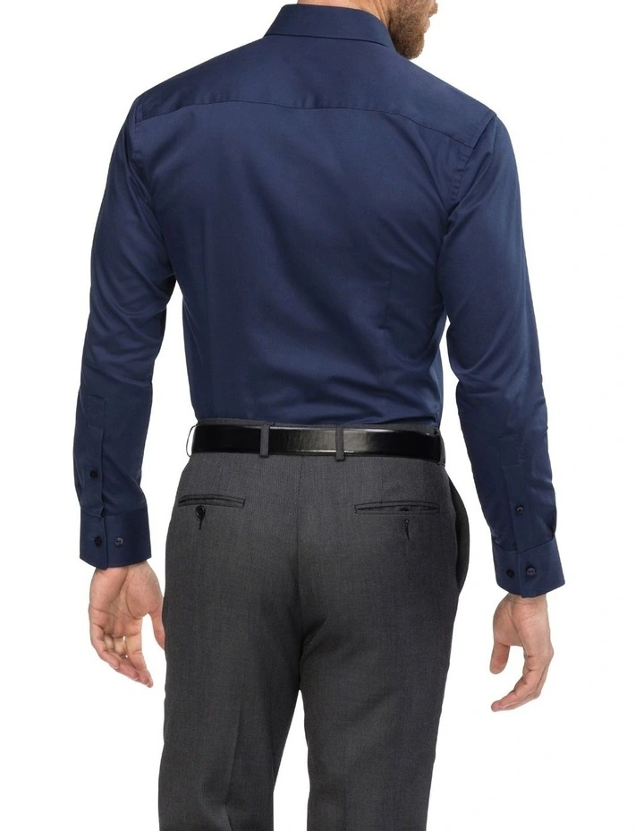 Solid Long Sleeve Business Shirt in Navy
