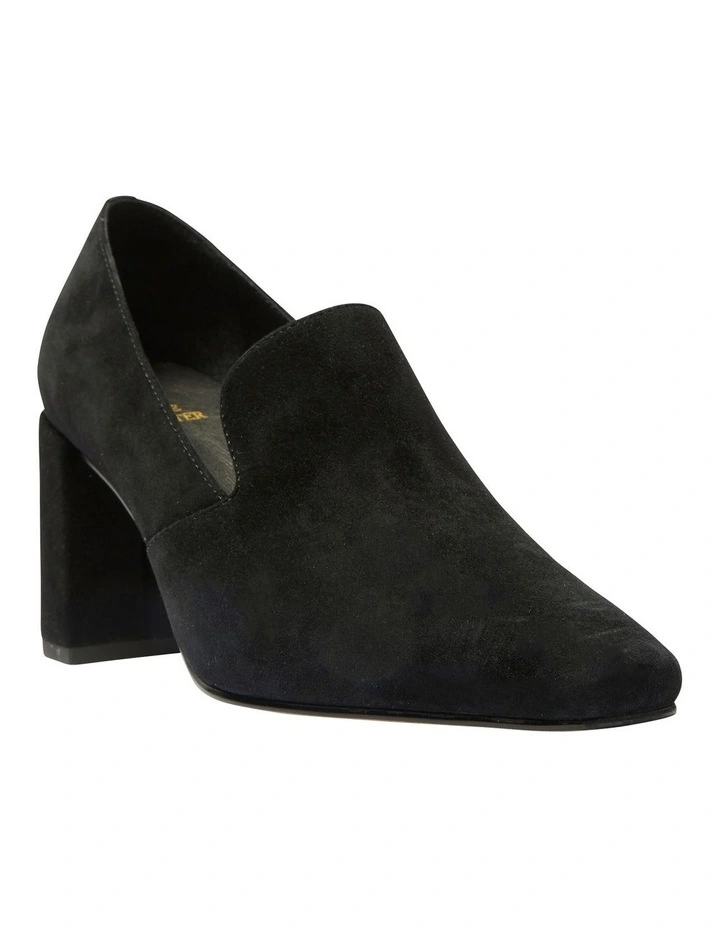 Brigid Heeled Loafers in Black Suede