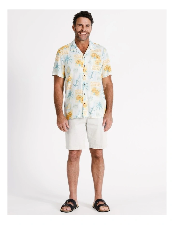 Moreton Short Sleeve Print Shirt in White