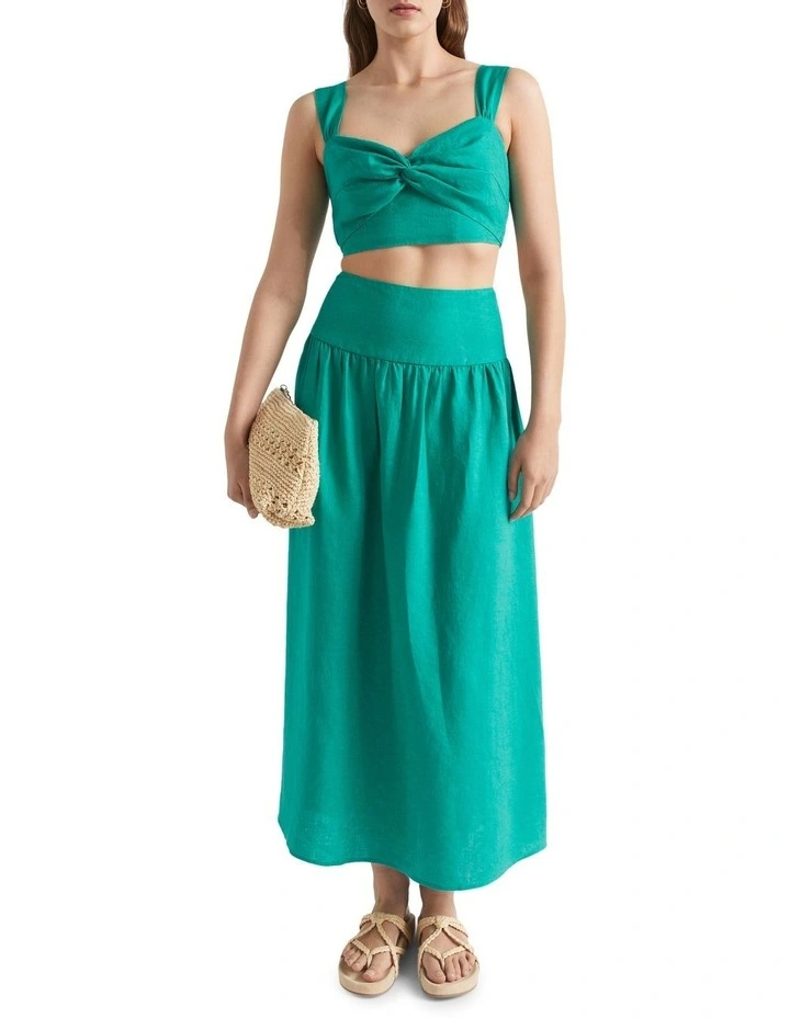 Linen Twist Front Crop Top in Green
