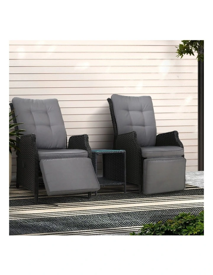 Adjustable Recliner Chairs Table Sun lounge 3 Pack in Black
