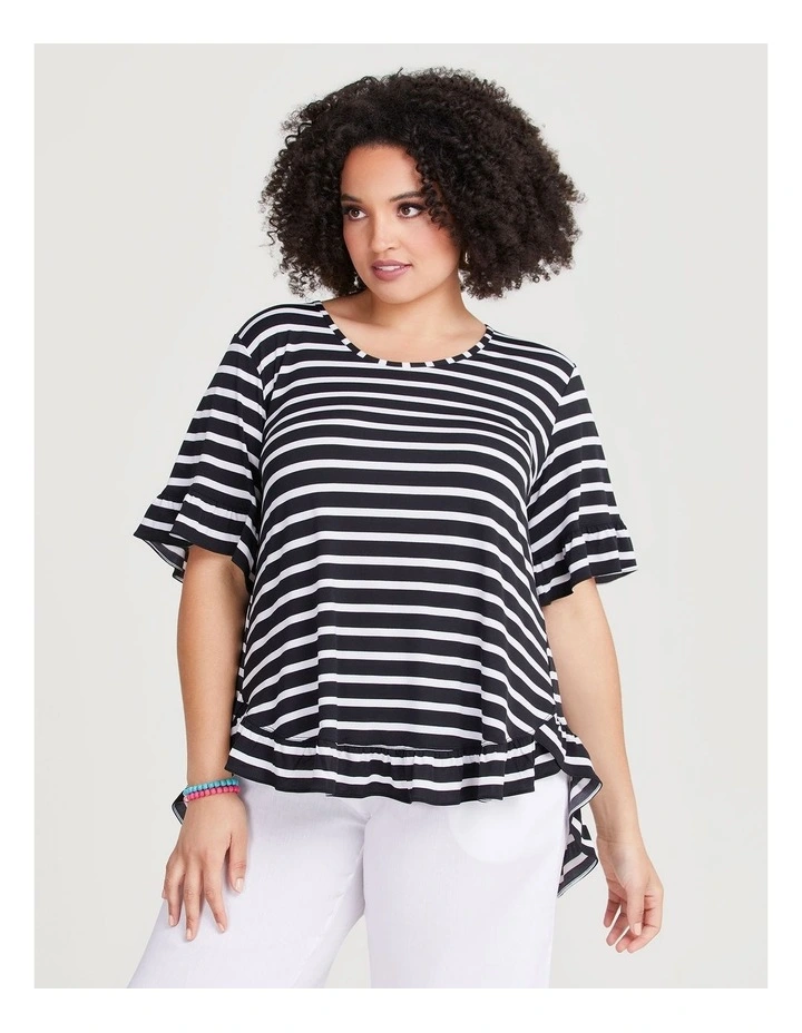 Ruffle Trim Print Top in Stripe