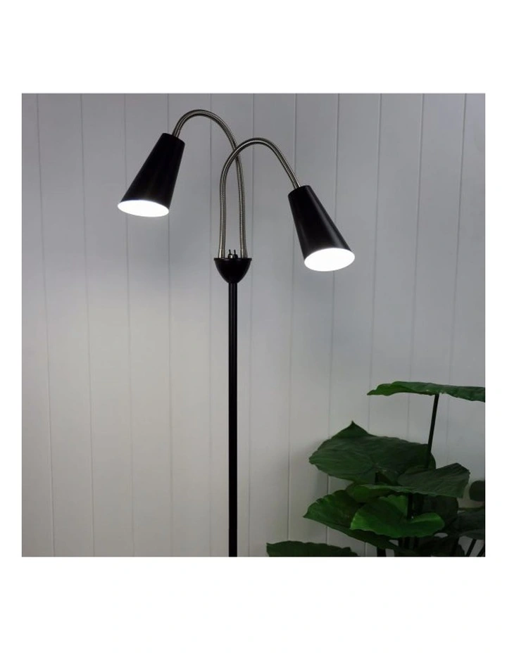 Walt Twin Floor Lamp Brushed Black Chrome