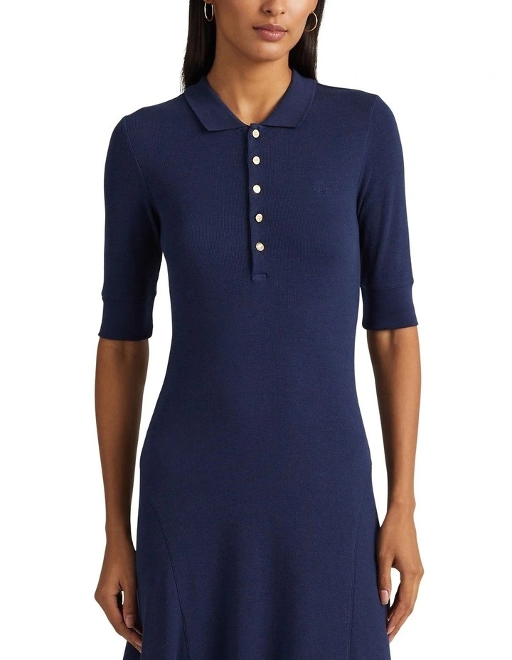 Cotton-Blend Polo Dress in Navy