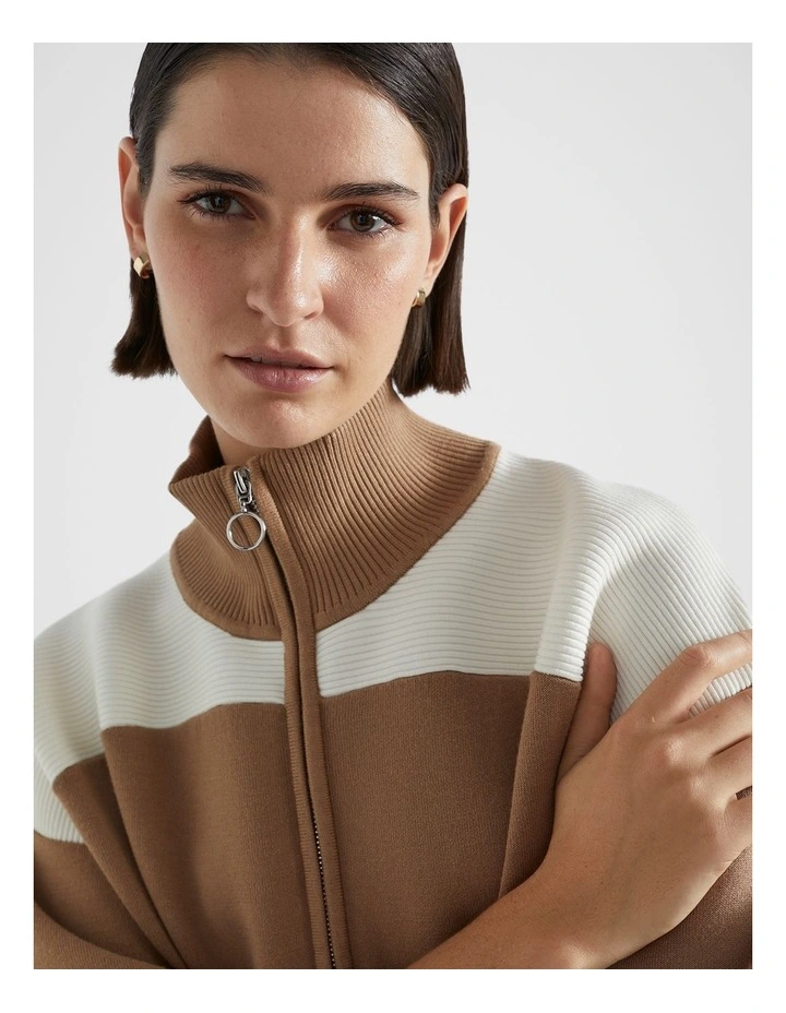 Double Knit Contrast Sweater in Deep Chai