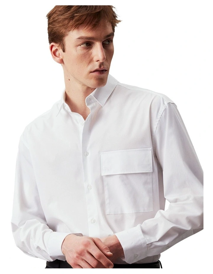 Poplin Stretch Modern Fit Long Sleeve Shirt in White
