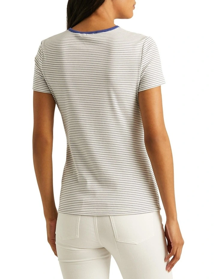 Striped Stretch Cotton Tee in Natural