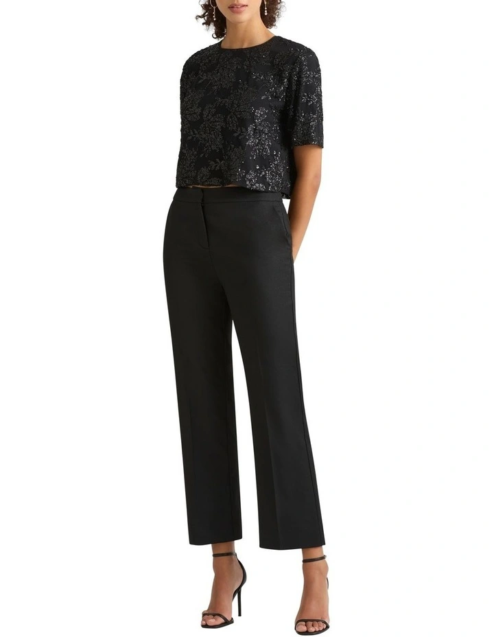 Firenze Sequin Crop Tee in Black Sparkle