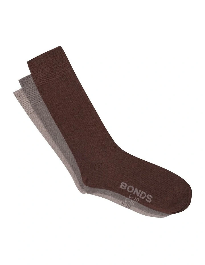 Everyday Crew Socks 3 Pack in Brown