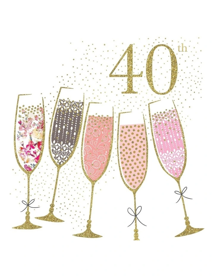 40th Birthday female card champagne flutes
