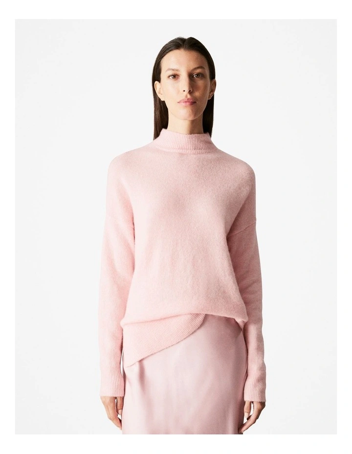Alpaca Merino Blend Mock Neck Knit in Pale Pink