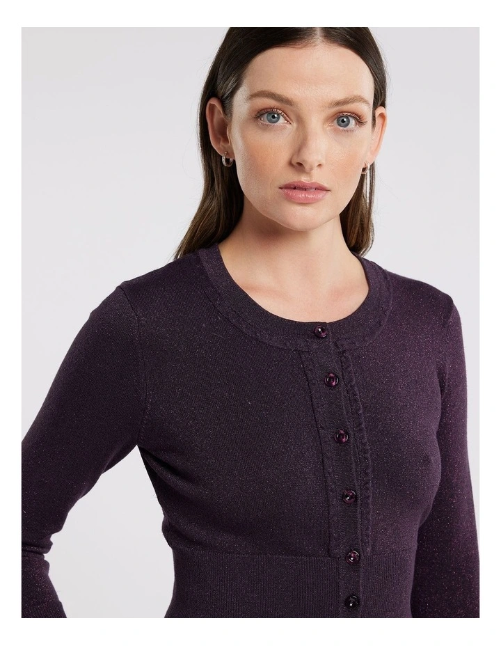 Chessie Shimmer 3/4 Sleeve Cardi in Purple