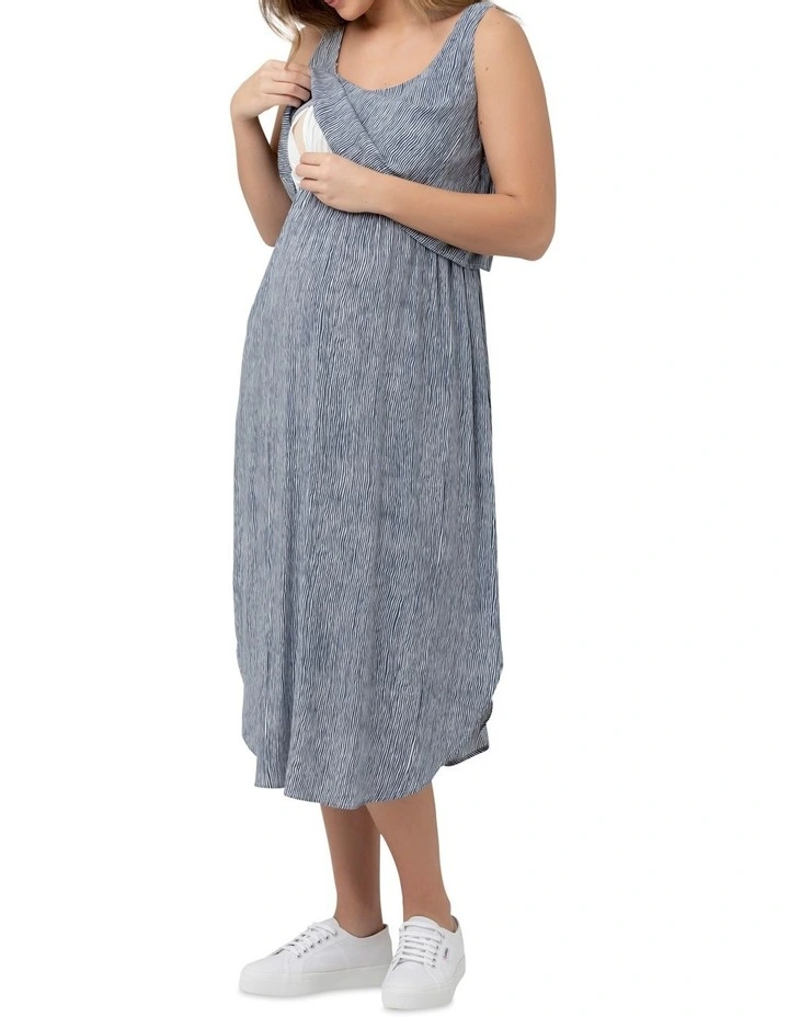 Stella Stripe Nursing Dress in Indigo/White