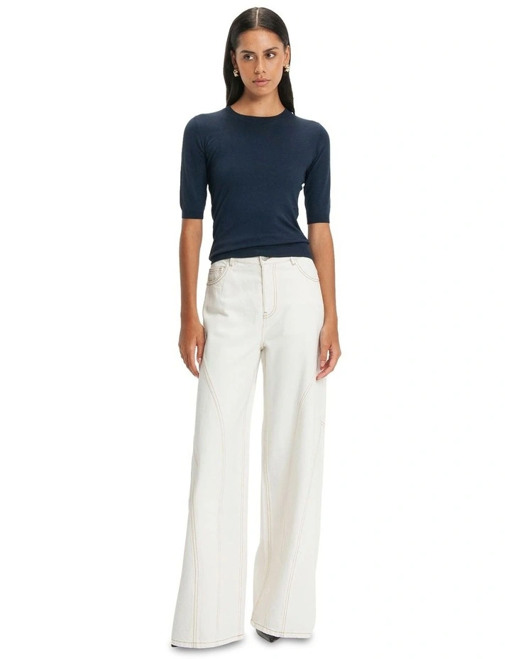 Elbow Sleeve Round Neck Knit in Midnight