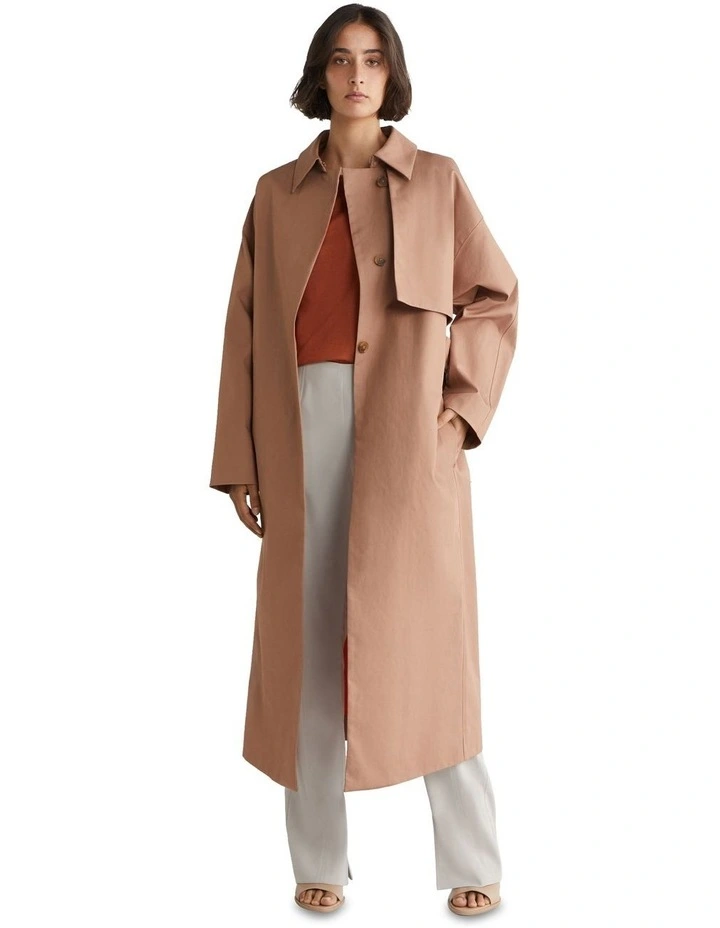 Bonded Cotton Trench Coat in Beige