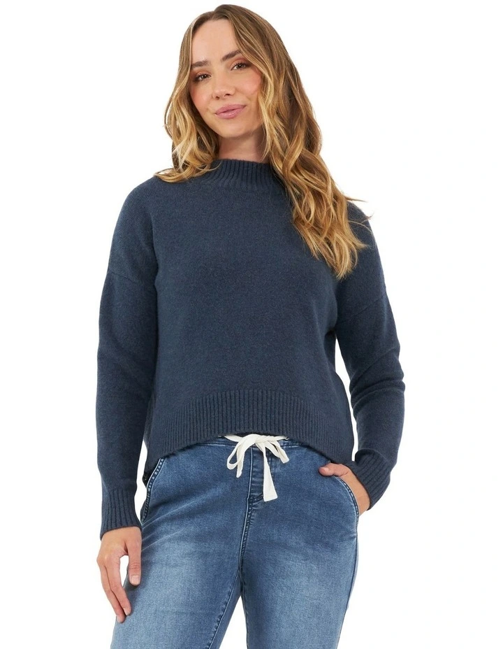 Jade Crop Nursing Knit Top in Denim Marle