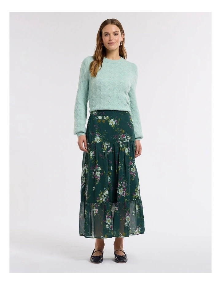 Woodland Bloom Midi Skirt in Green