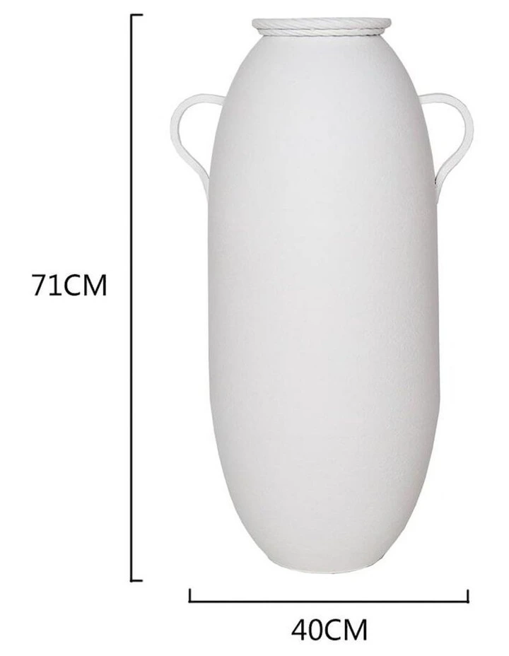 2-Handle Metal Vase Pot with Coil Rim 71cm in Distressed White