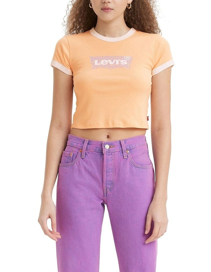 Graphic Ringer Mini Tee in Almond Cream